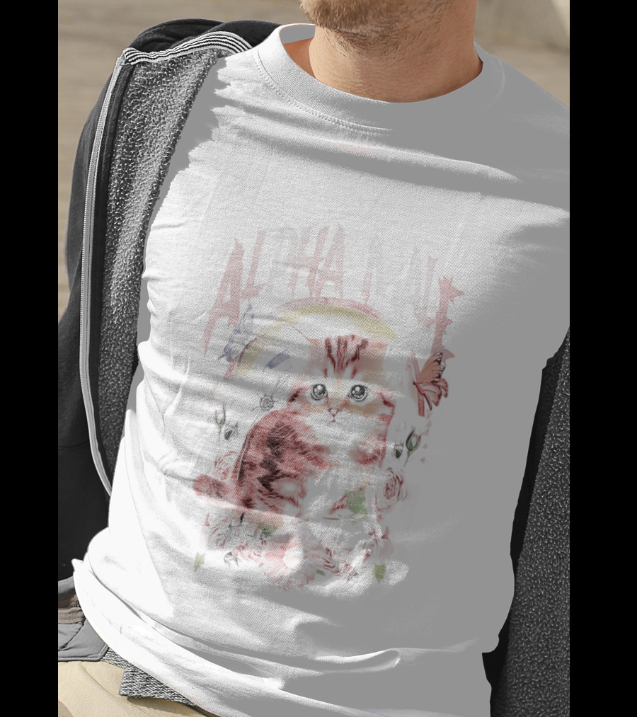 Alpha Male Cat With Floral And Butterfly T-Shirt