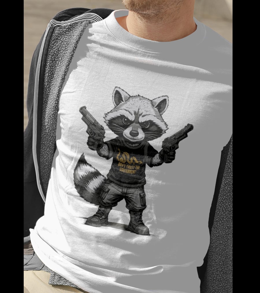 Raccoon With Dual Guns Don't Trust The Government Snake T-Shirt