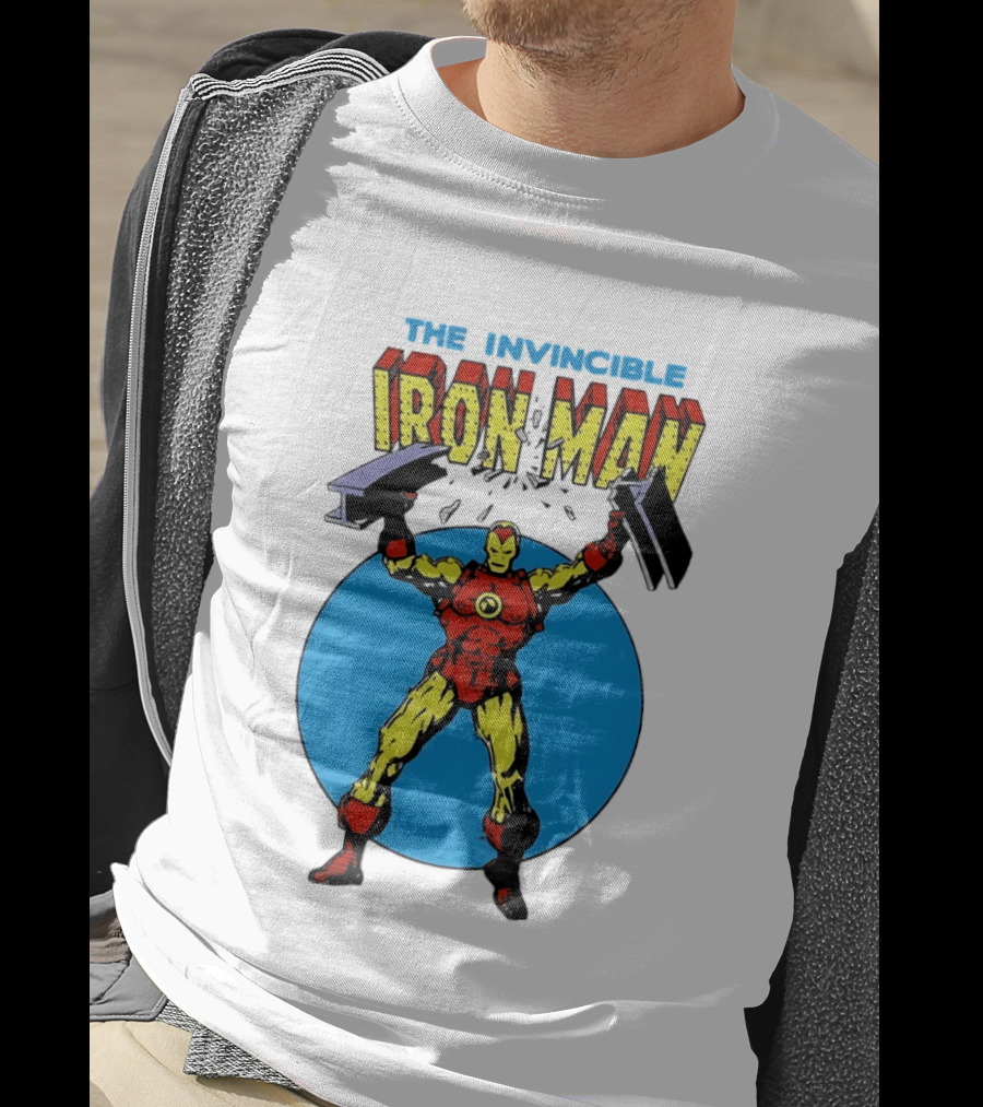 The Invincible Iron Man Bending Iron Bar Marvel Comic T-Shirt