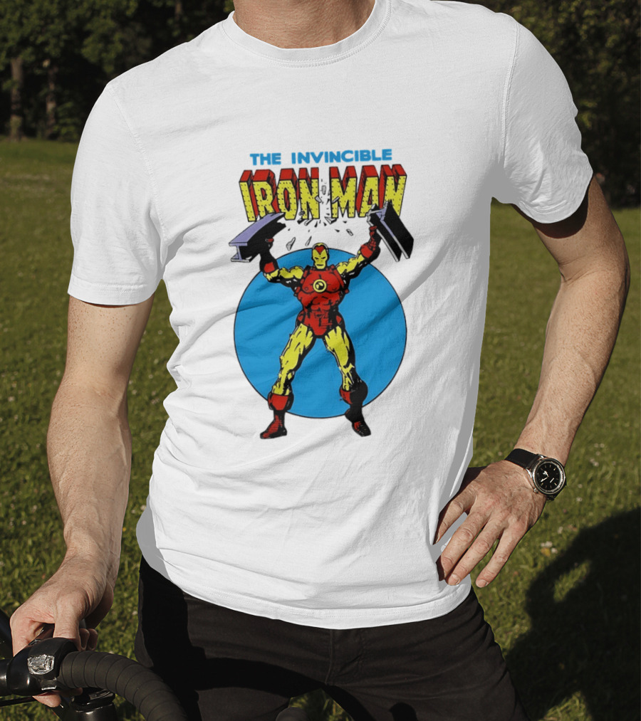 The Invincible Iron Man Bending Iron Bar Marvel Comic T-Shirt