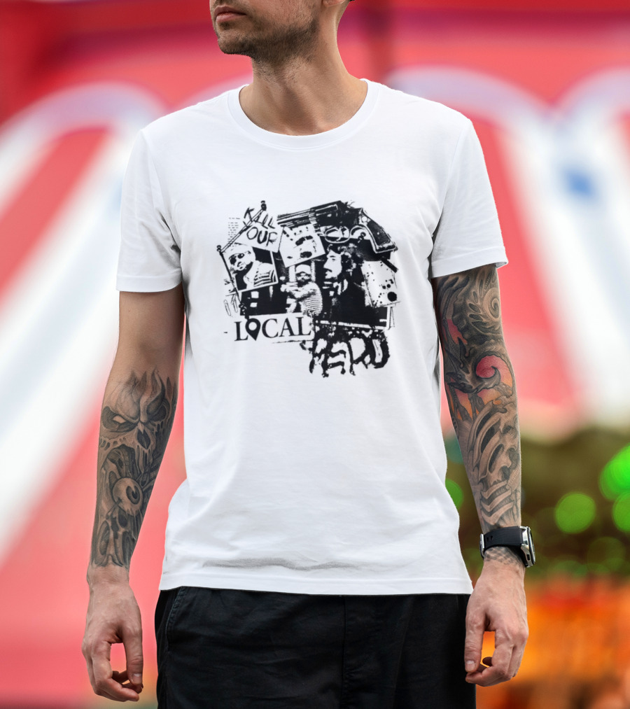 Kill Your Local Hero Revolver Collage Text Faces T-Shirt