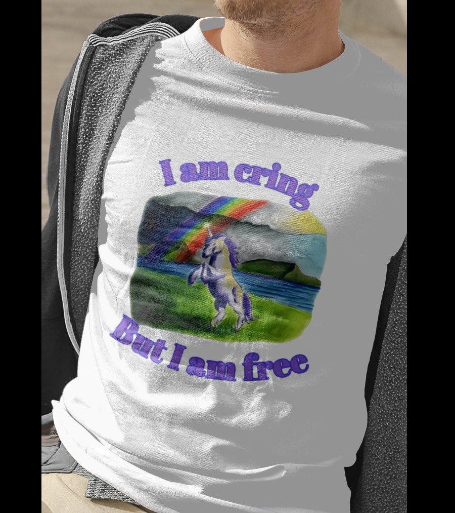 Unicorn I Am Cringe But I Am Free Rainbow Meadow T-Shirt