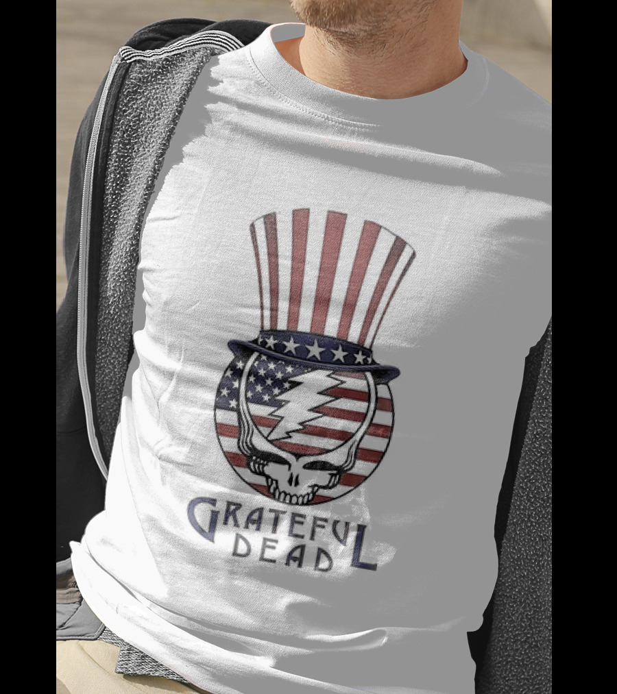 Grateful Dead American Flag Skeleton Uncle Sam Hat T-Shirt