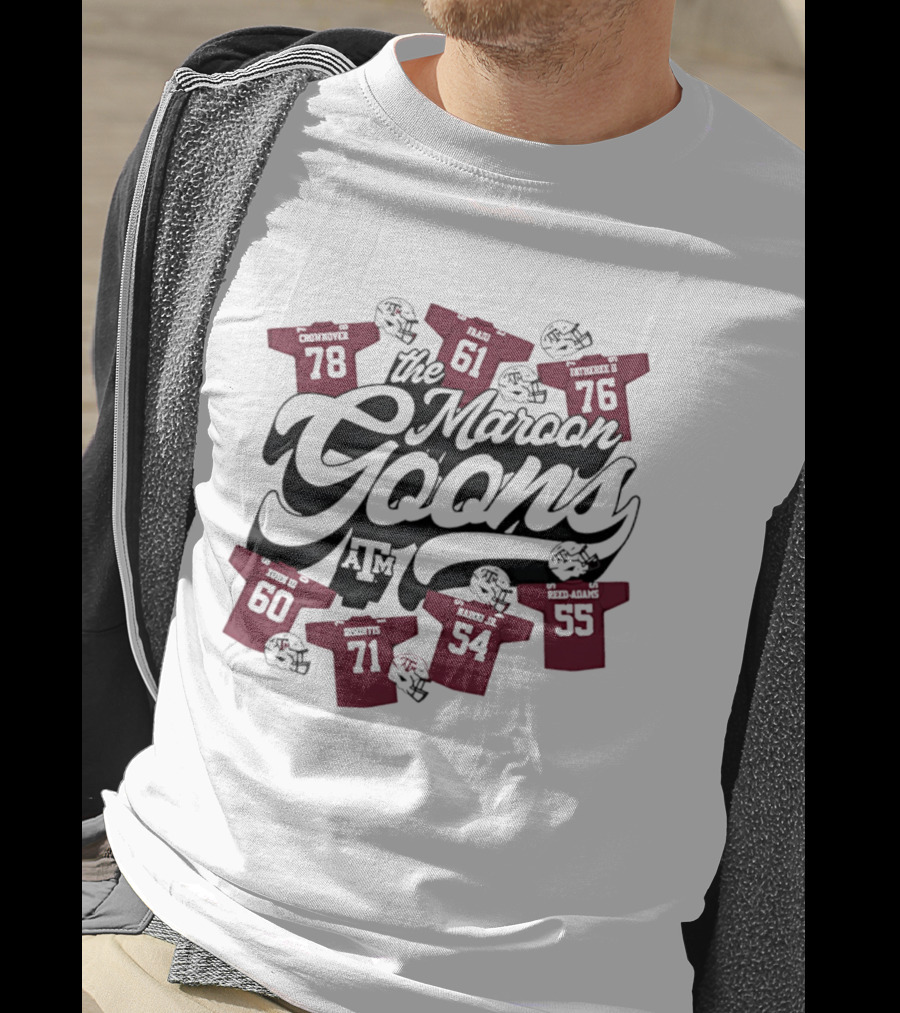 The Maroon Goons Texas A&M AM Football Helmets 78 61 76 60 71 54 55 T-Shirt