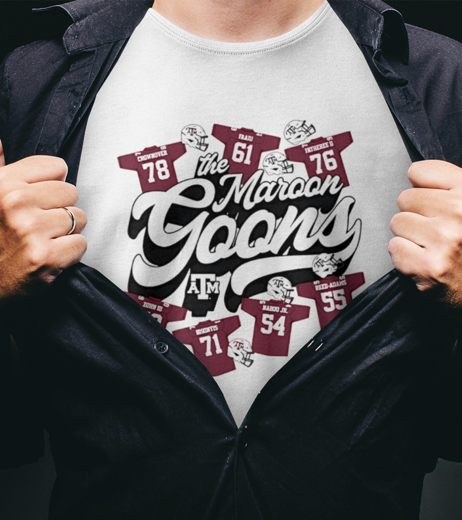 The Maroon Goons Texas A&M AM Football Helmets 78 61 76 60 71 54 55 T-Shirt