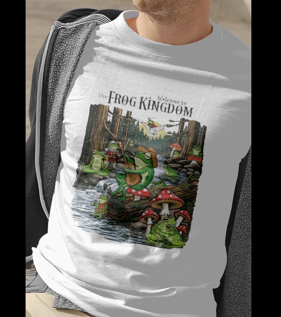 Frog Playing Guitar Forest Gathering Welcome To The Frog Kingdom T-Shirt