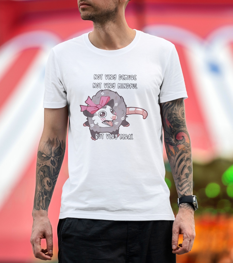 Not Very Demure Not Very Mindful But Very Feral Possum with Pink Bow T-Shirt