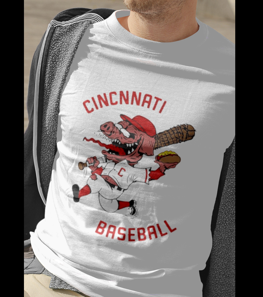 Cincinnati Baseball Pig Holding Hot Dog Bat T-Shirt