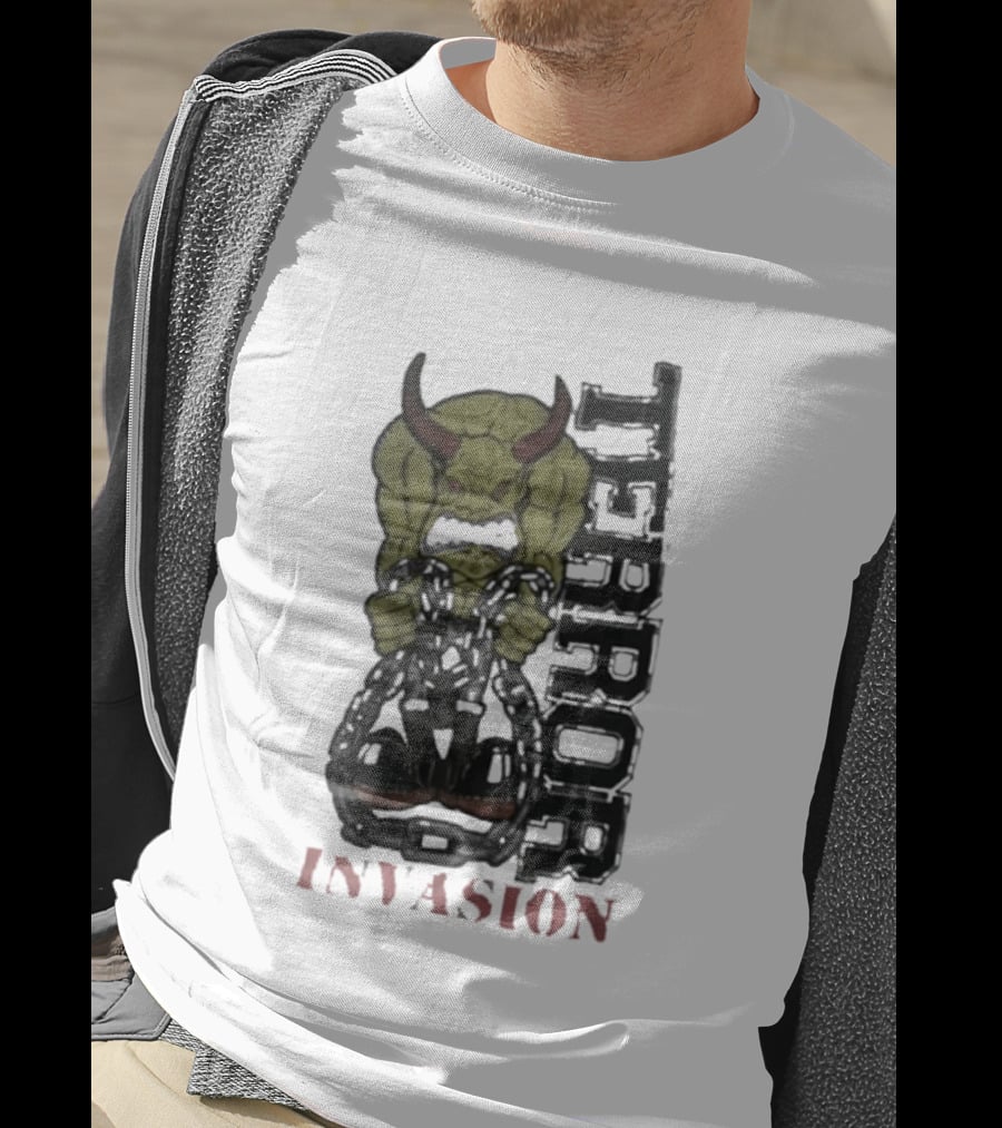Terror Invasion Demon Holding Chains Warrior Monster T-Shirt