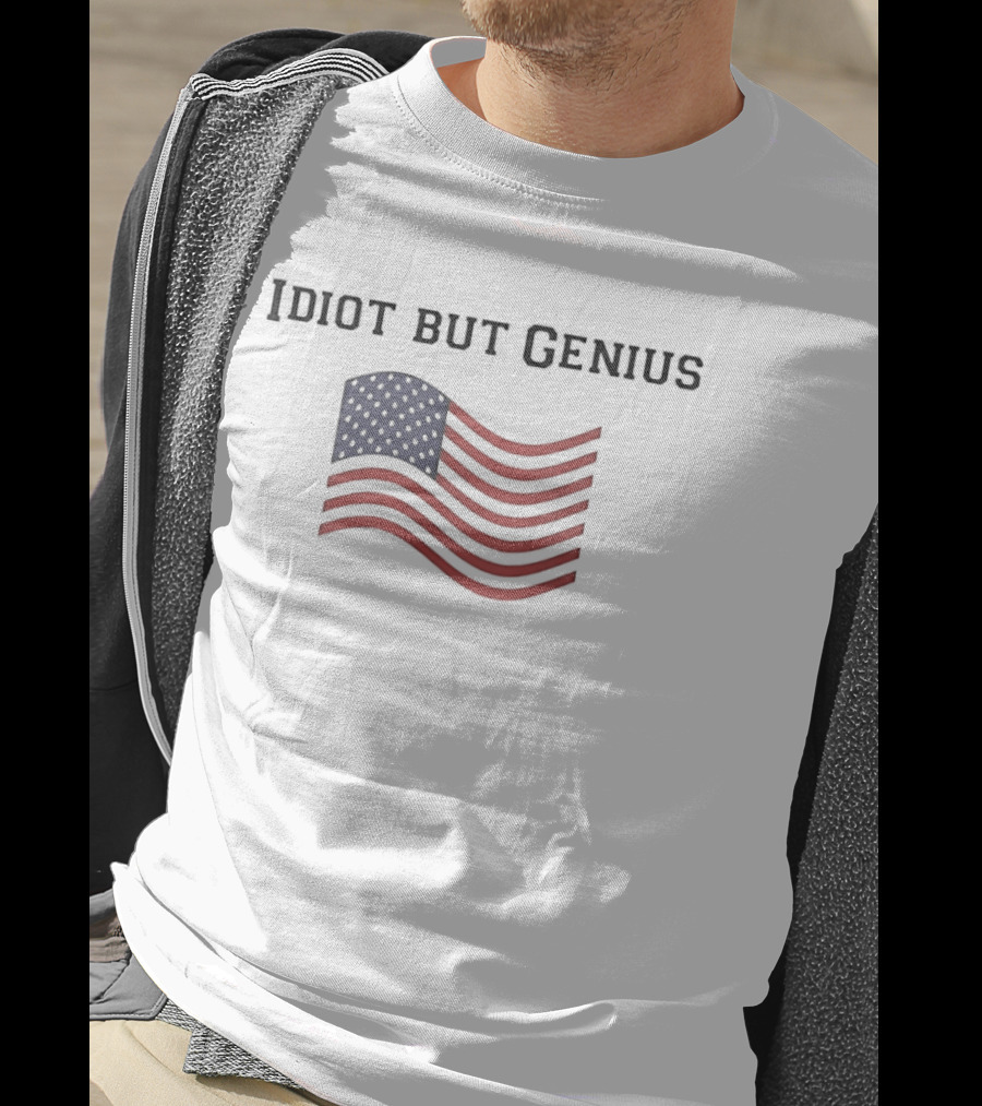 Idiot But Genius American Flag Wavy Red Blue Stripes T-Shirt