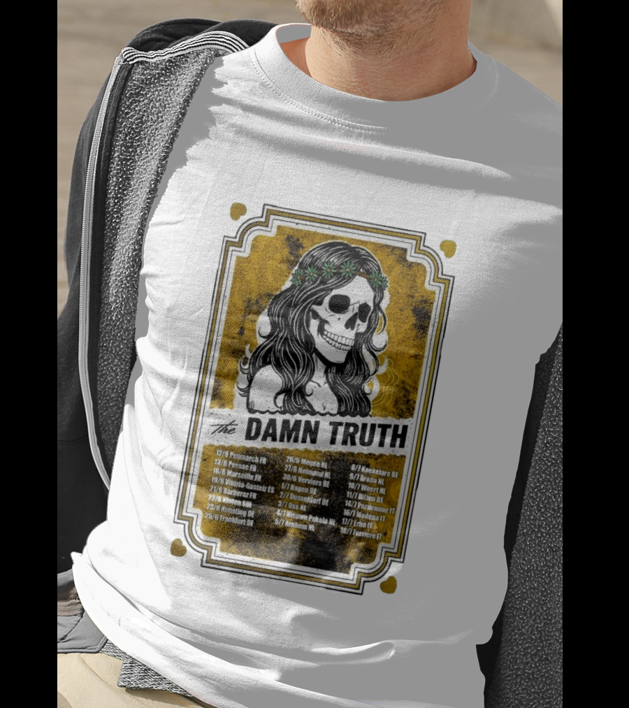 The Damn Truth 2026 European Tour Skull Art Dates France Germany Italy Belgium Netherlands T-Shirt