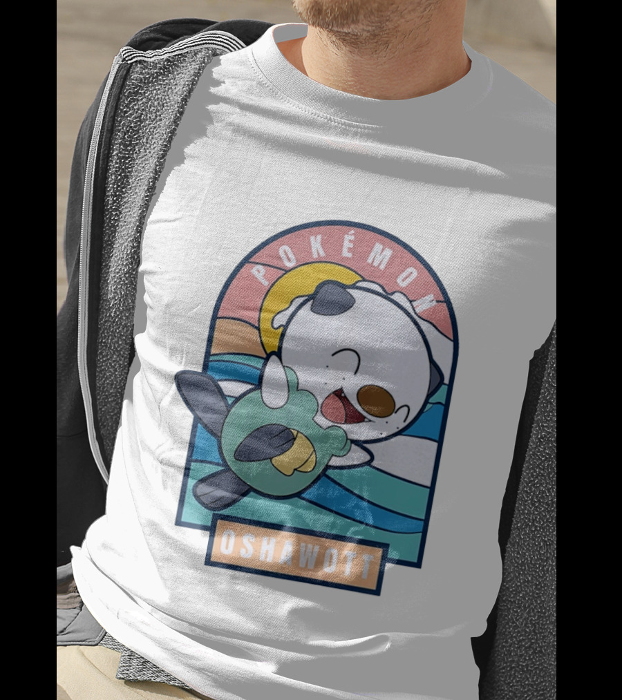 Pokémon Oshawott Playful Cartoon Wave Scene T-Shirt
