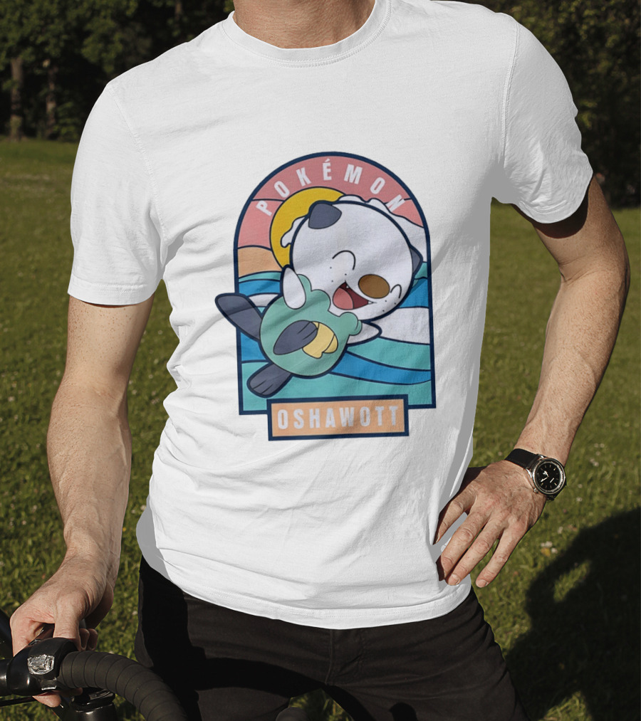 Pokémon Oshawott Playful Cartoon Wave Scene T-Shirt