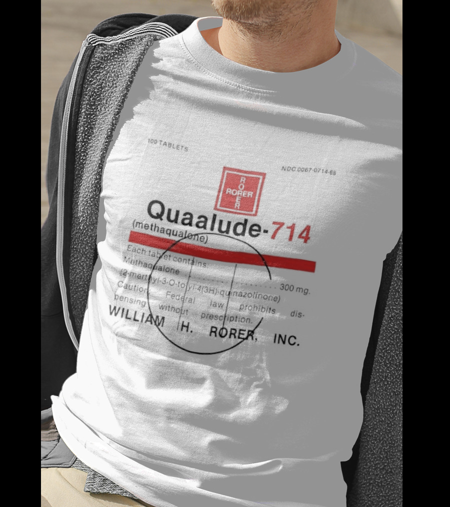 Quaalude 714 Methaqualone Medicine Warning Label Text With Rorer T-Shirt