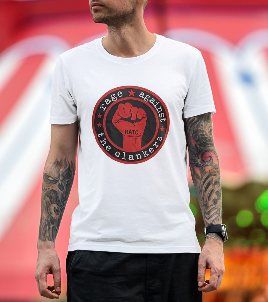 Rage Against The Clankers RATC Fist Emblem With Stars T-Shirt