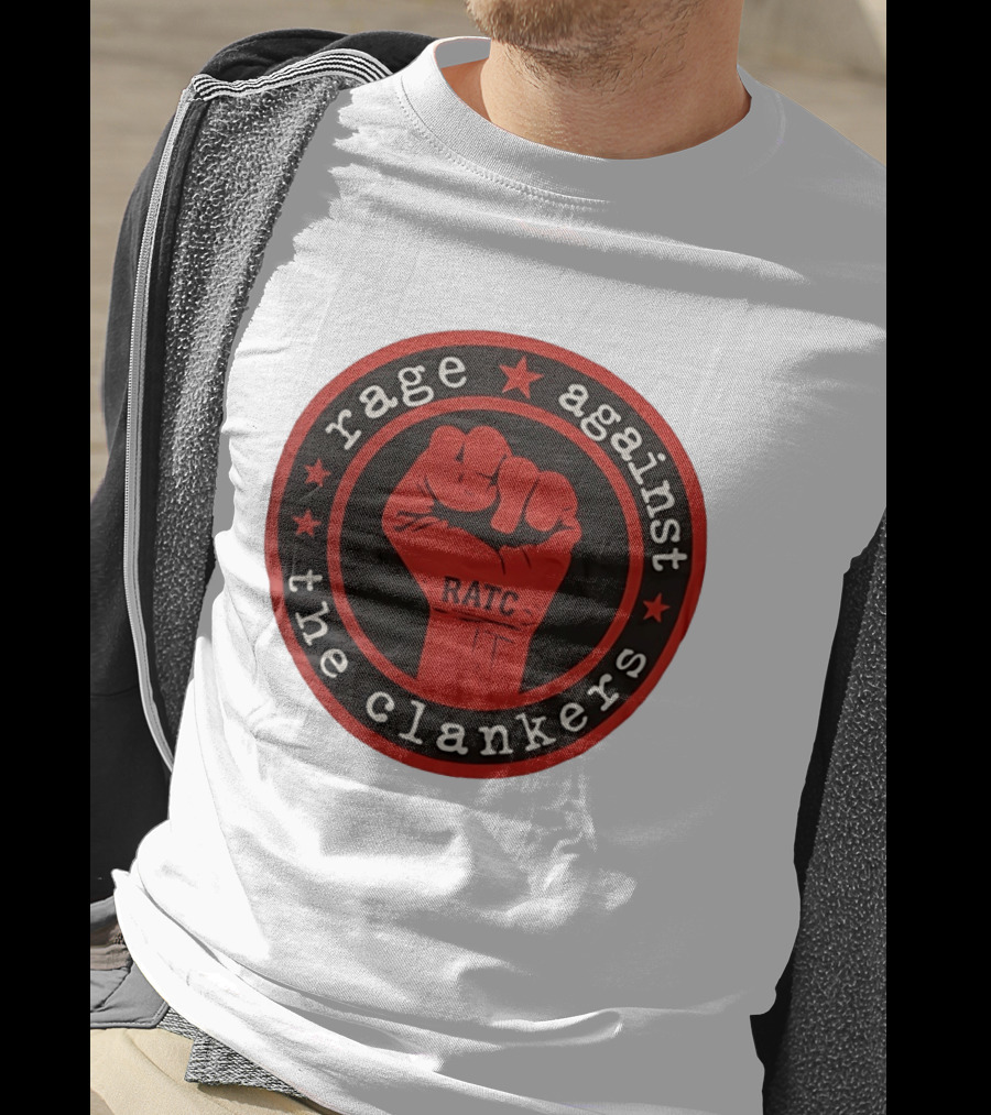 Rage Against The Clankers RATC Fist Emblem With Stars T-Shirt