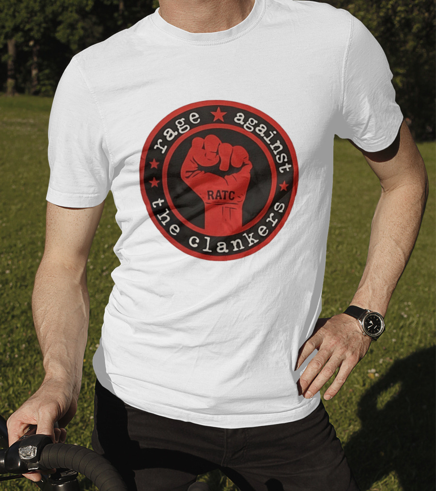 Rage Against The Clankers RATC Fist Emblem With Stars T-Shirt