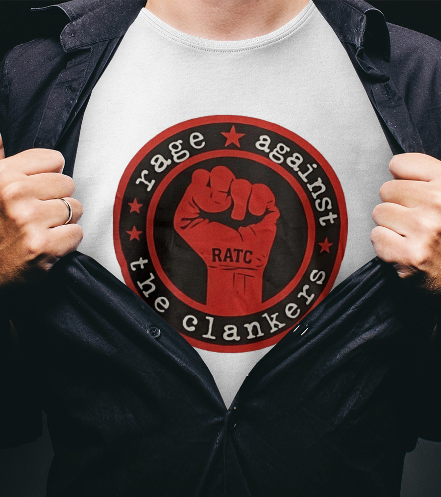 Rage Against The Clankers RATC Fist Emblem With Stars T-Shirt