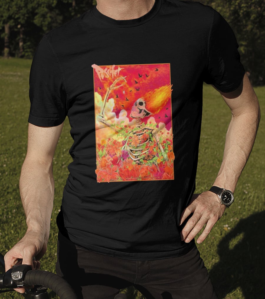 Puscifer March 31 2026 Thomas Wolfe Auditorium Asheville NC Skeleton Flames Flowers T-Shirt