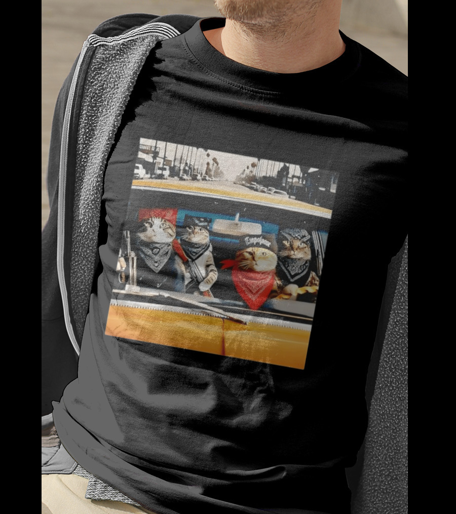 Gangster Cats In Lowrider Car With Bandanas And Guns T-Shirt