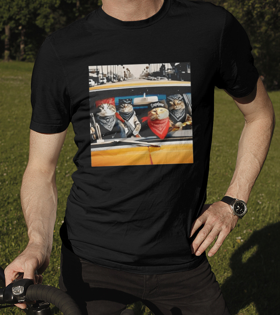 Gangster Cats In Lowrider Car With Bandanas And Guns T-Shirt