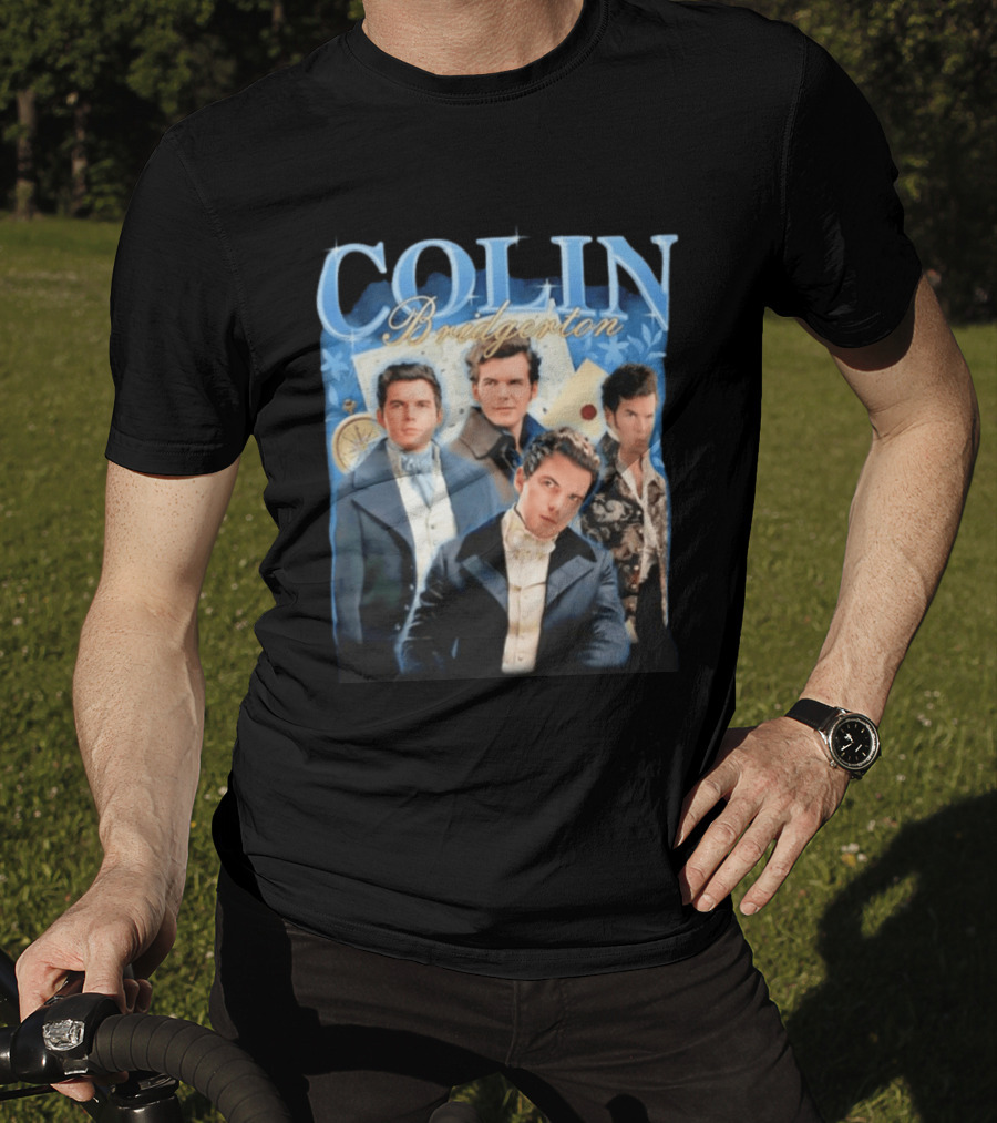 Colin Bridgerton Regency Style Fashion Characters On Blue T-Shirt