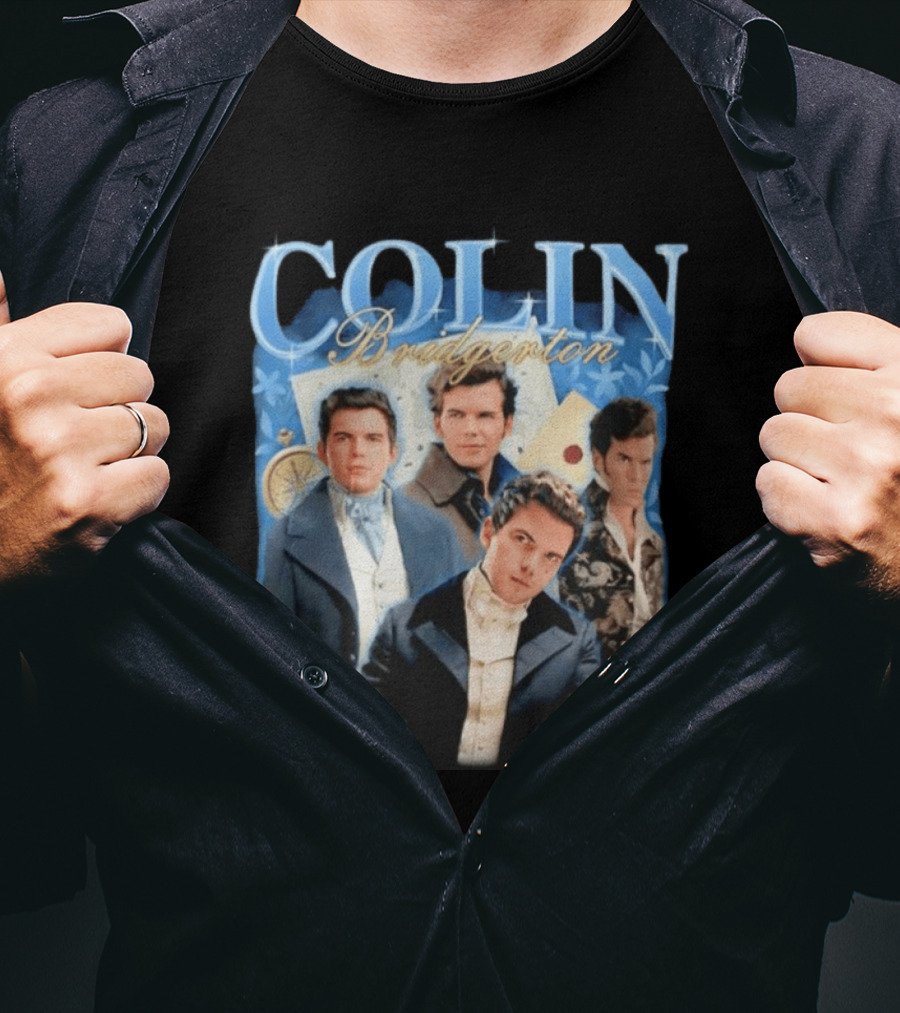 Colin Bridgerton Regency Style Fashion Characters On Blue T-Shirt