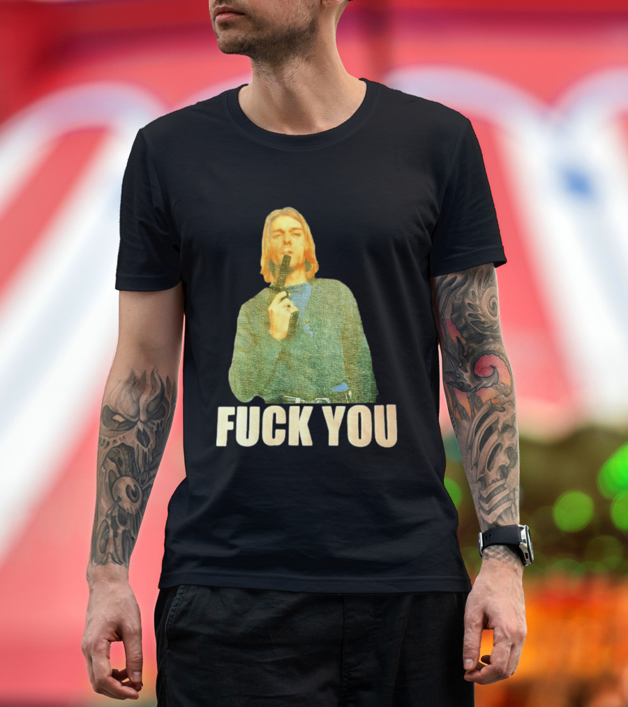 Kurt Cobain Fuck You Gun Image T-Shirt