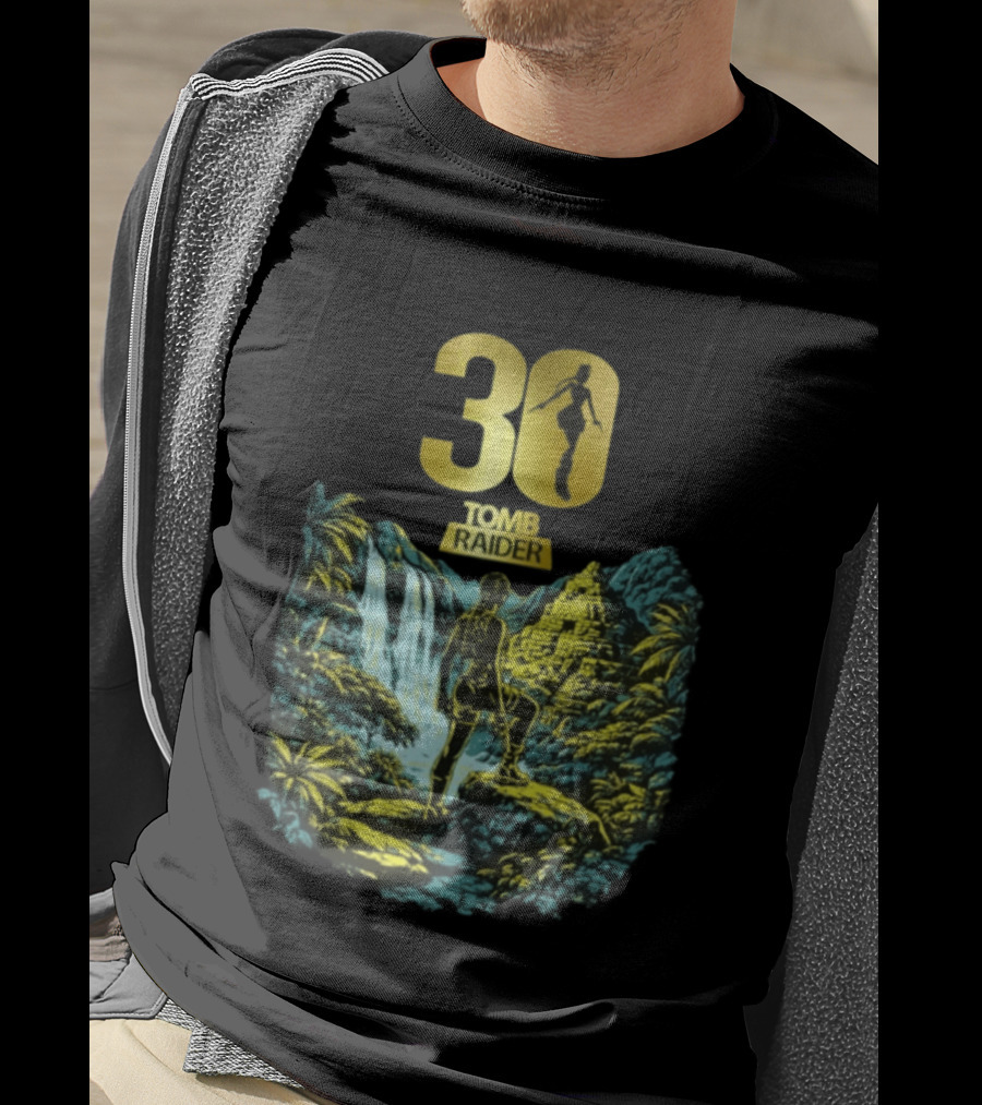 Lara Croft Tomb Raider 30th Anniversary Celebration With Iconic Jungle Adventure Scene T-Shirt