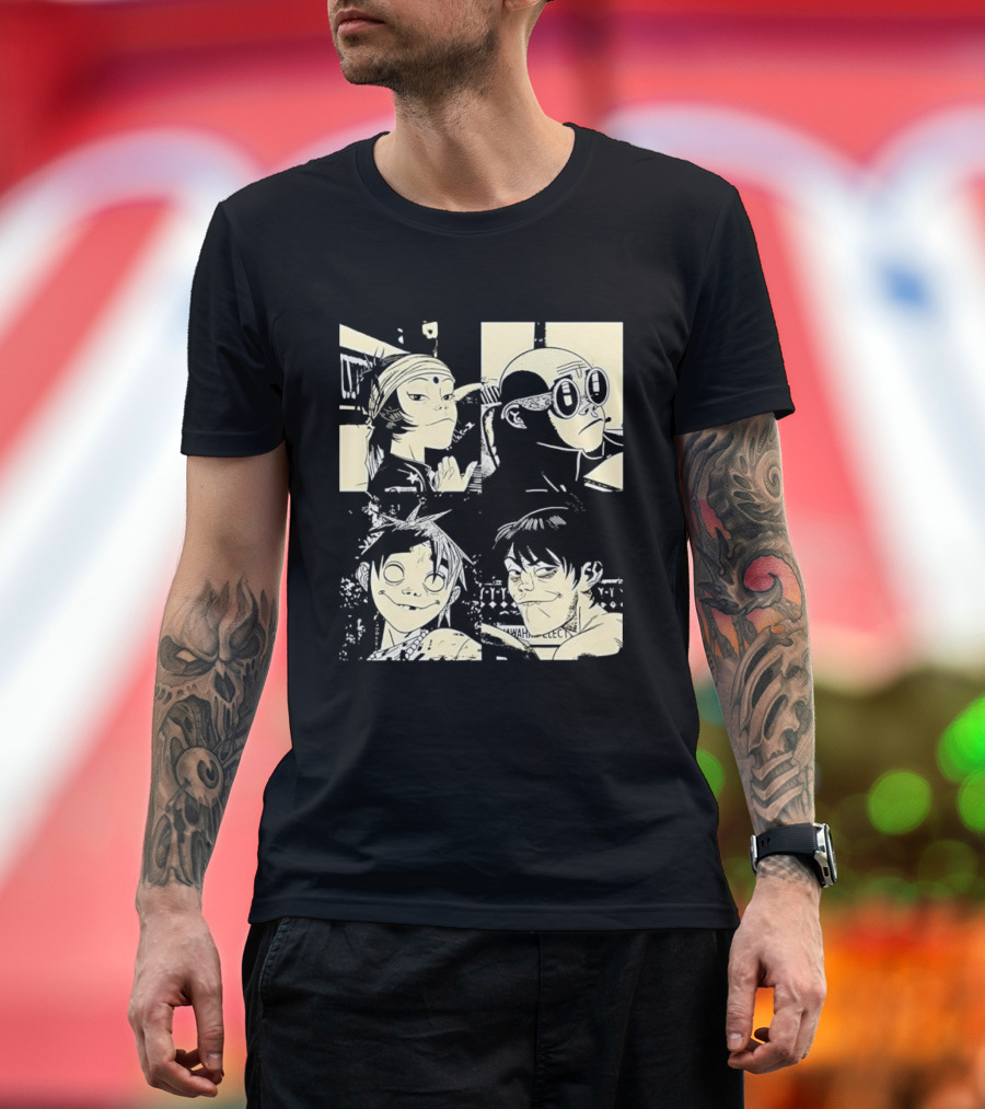 Gorillaz Band Members Cartoon Faces T-Shirt