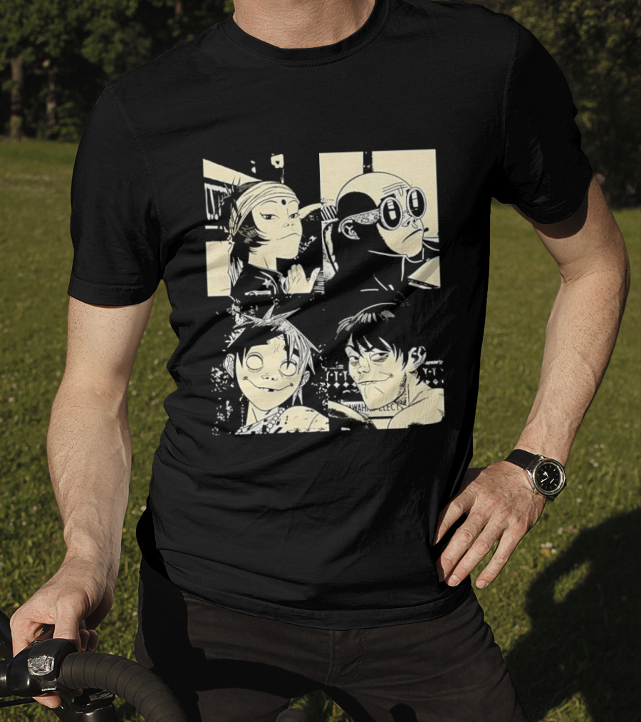Gorillaz Band Members Cartoon Faces T-Shirt