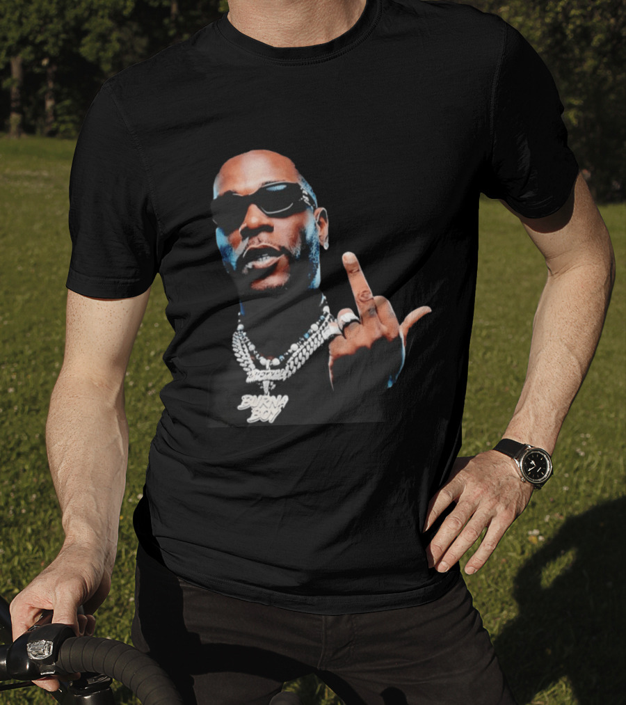 Burna Boy Middle Finger Gesture Bold Jewelry And Sunglasses Look T-Shirt