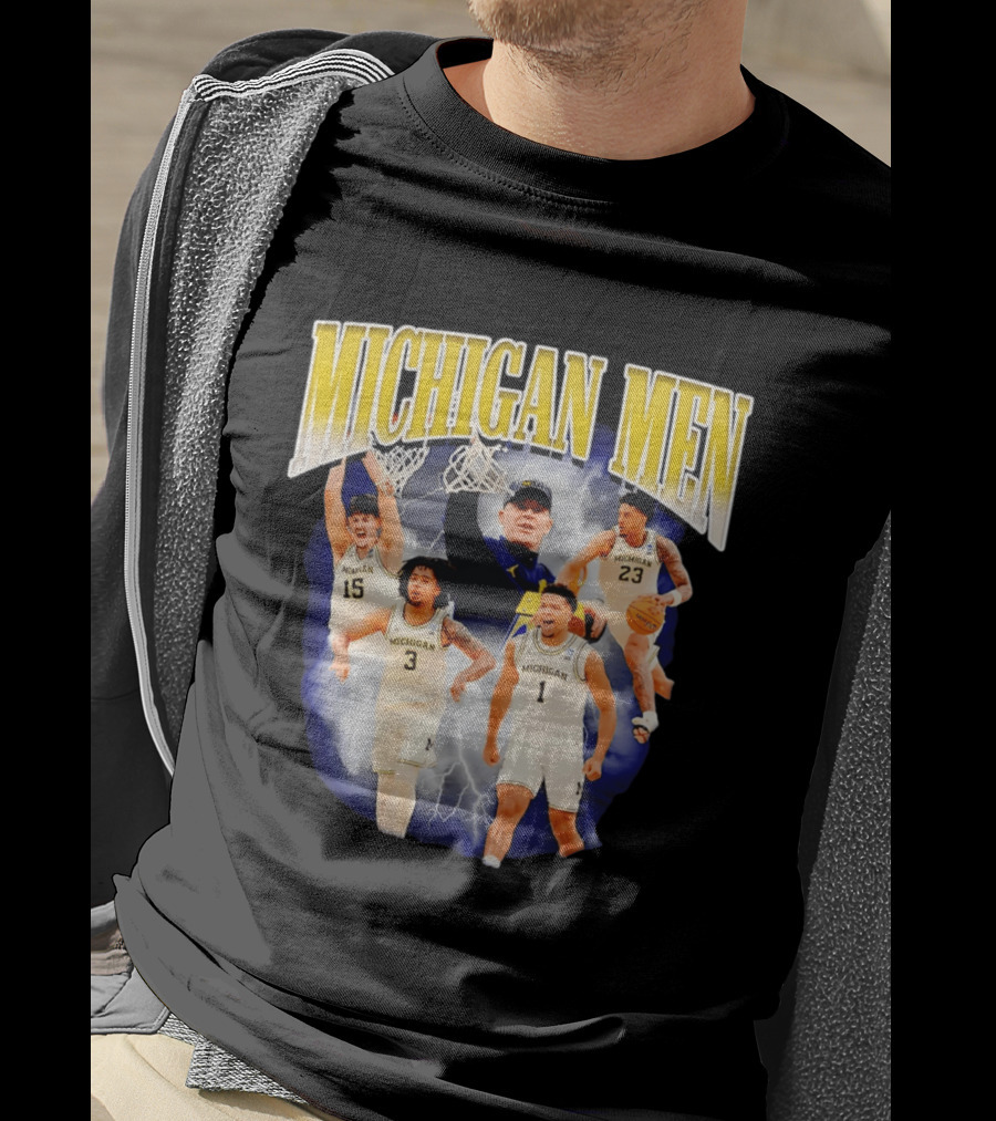 Michigan Men Basketball Player Collage 2026 Team Spirit Athletics Lightning T-Shirt