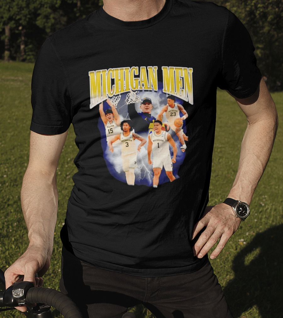 Michigan Men Basketball Player Collage 2026 Team Spirit Athletics Lightning T-Shirt