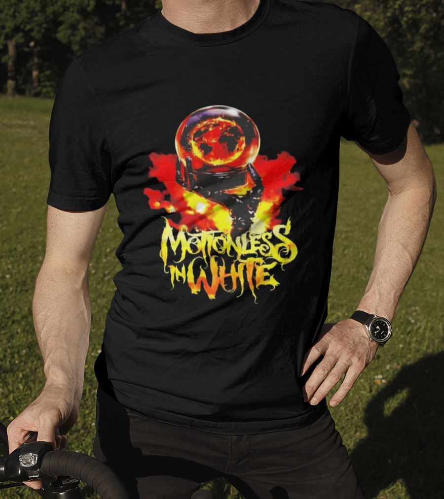 Motionless In White Scoring The End Of The World Gothic Crystal Ball Fiery Hand T-Shirt