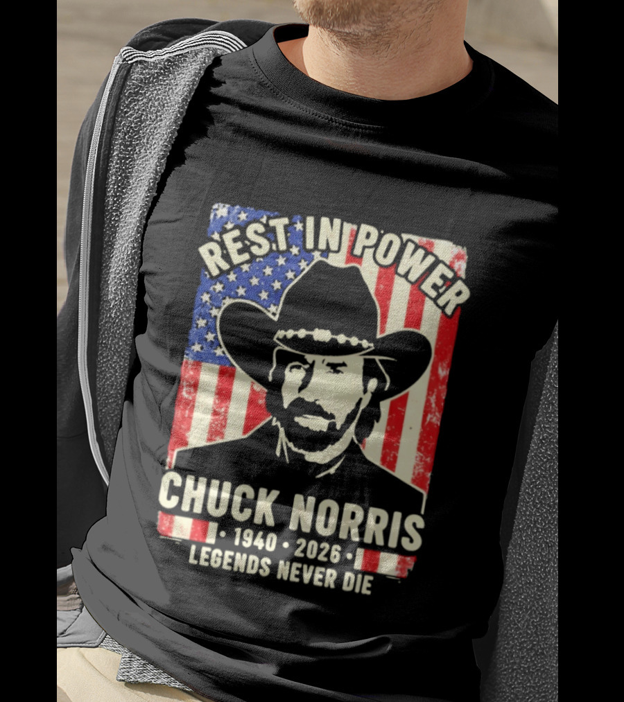 Rest In Power Chuck Norris Legends Never Die 1940 2026 Patriotic Western Cowboy T-Shirt