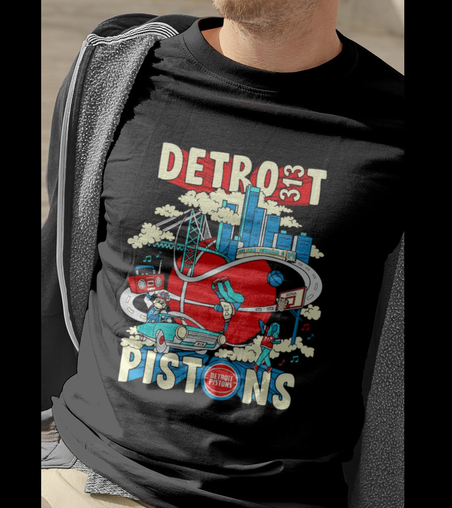 Detroit Pistons 313 Motor City Skyline Basketball 2026 T-Shirt