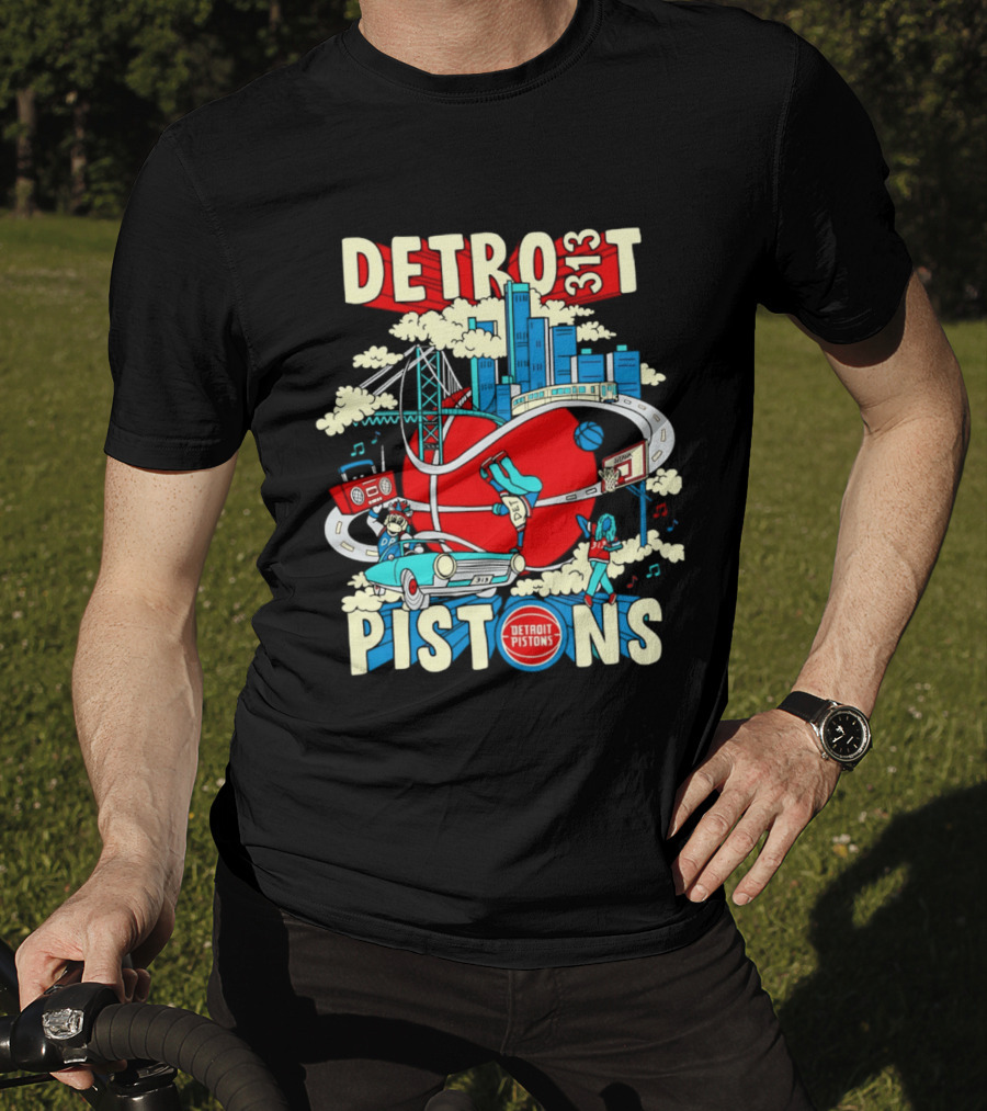 Detroit Pistons 313 Motor City Skyline Basketball 2026 T-Shirt