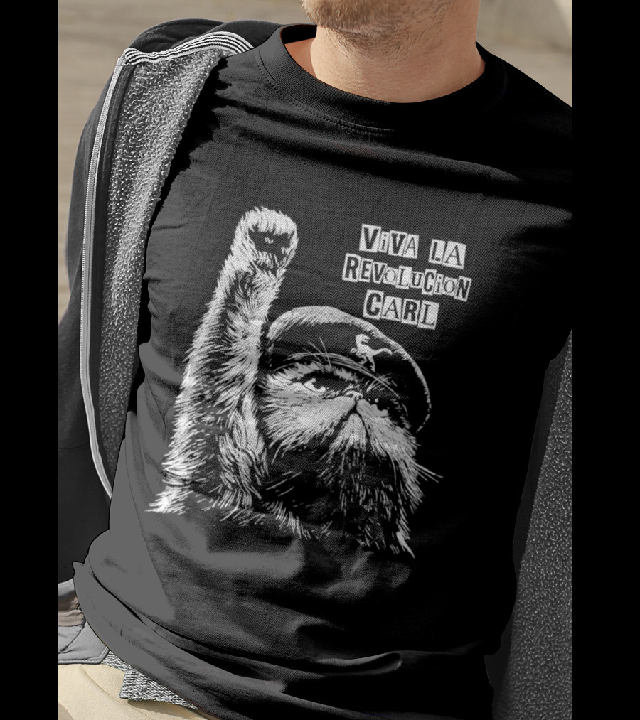 Viva La Revolucion Carl Persian Cat In Beret Raising Fist T-Shirt