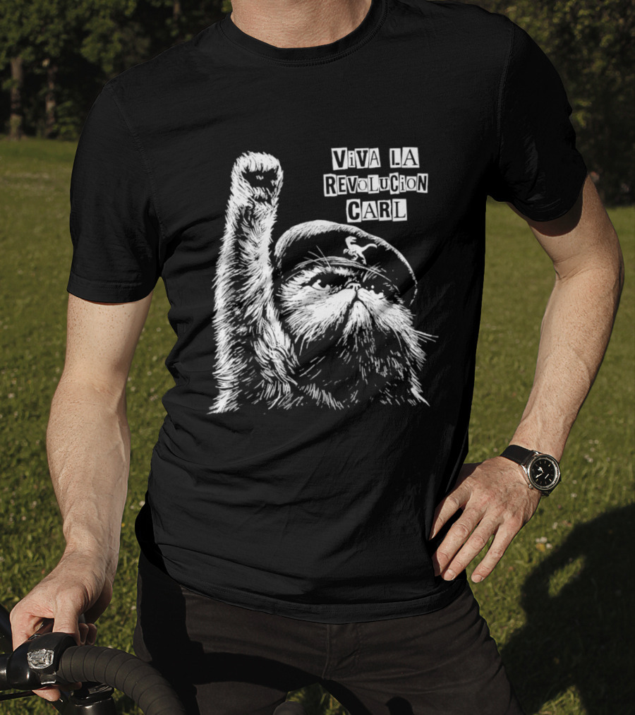 Viva La Revolucion Carl Persian Cat In Beret Raising Fist T-Shirt