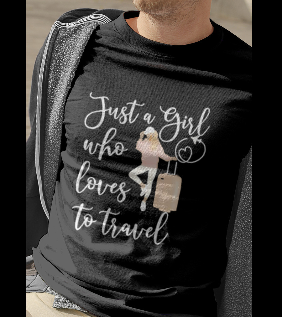 Just A Girl Who Loves To Travel With Pink Luggage And Heart T-Shirt