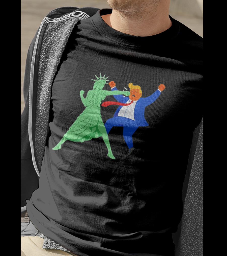 Statue Of Liberty Punching Trump Political Satire T-Shirt