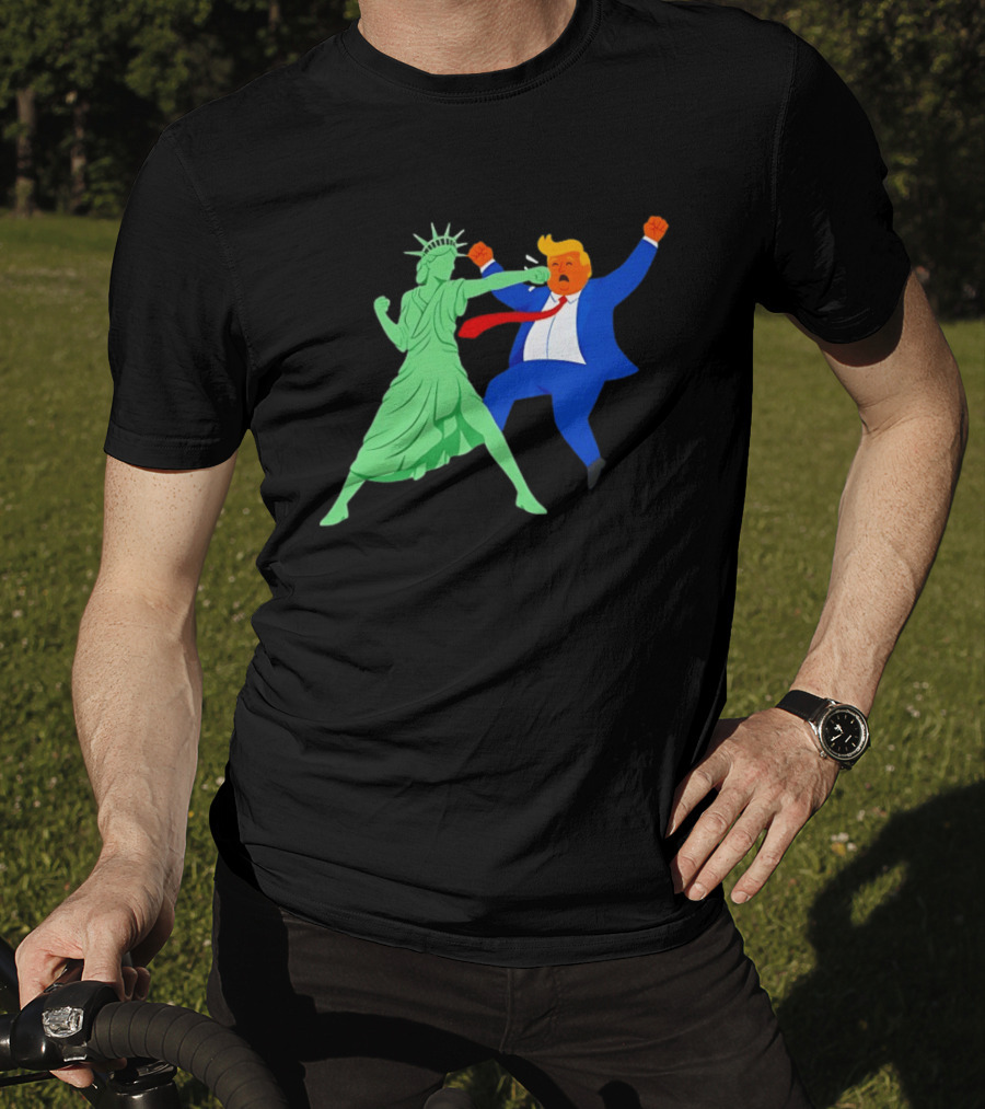 Statue Of Liberty Punching Trump Political Satire T-Shirt