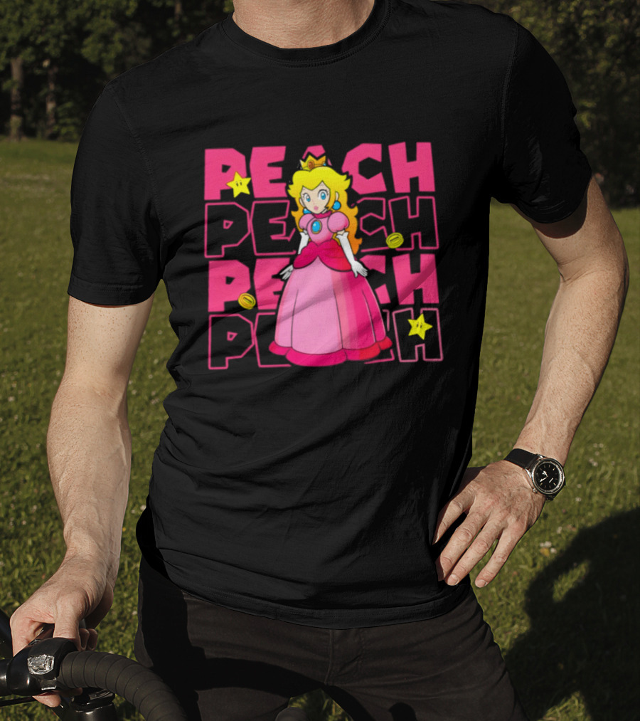 Super Mario Princess Peach With Stars And Coins Retro 1985 Disneyland T-Shirt