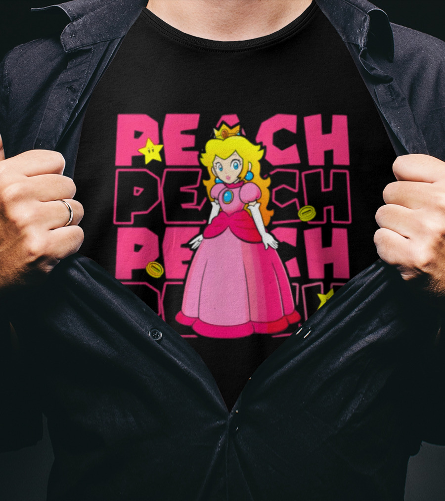 Super Mario Princess Peach With Stars And Coins Retro 1985 Disneyland T-Shirt