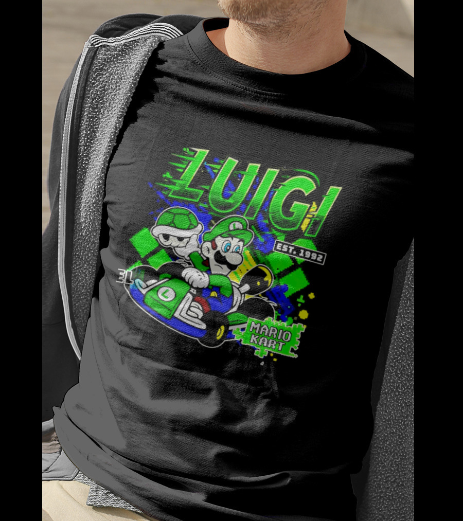 Super Mario Luigi Mario Kart Est 1992 Racing Green T-Shirt
