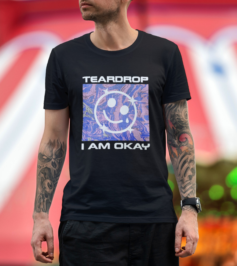 TEARDROP I AM OKAY Smiley Face Camo Pink Blue T-Shirt