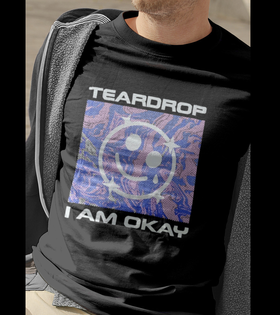 TEARDROP I AM OKAY Smiley Face Camo Pink Blue T-Shirt