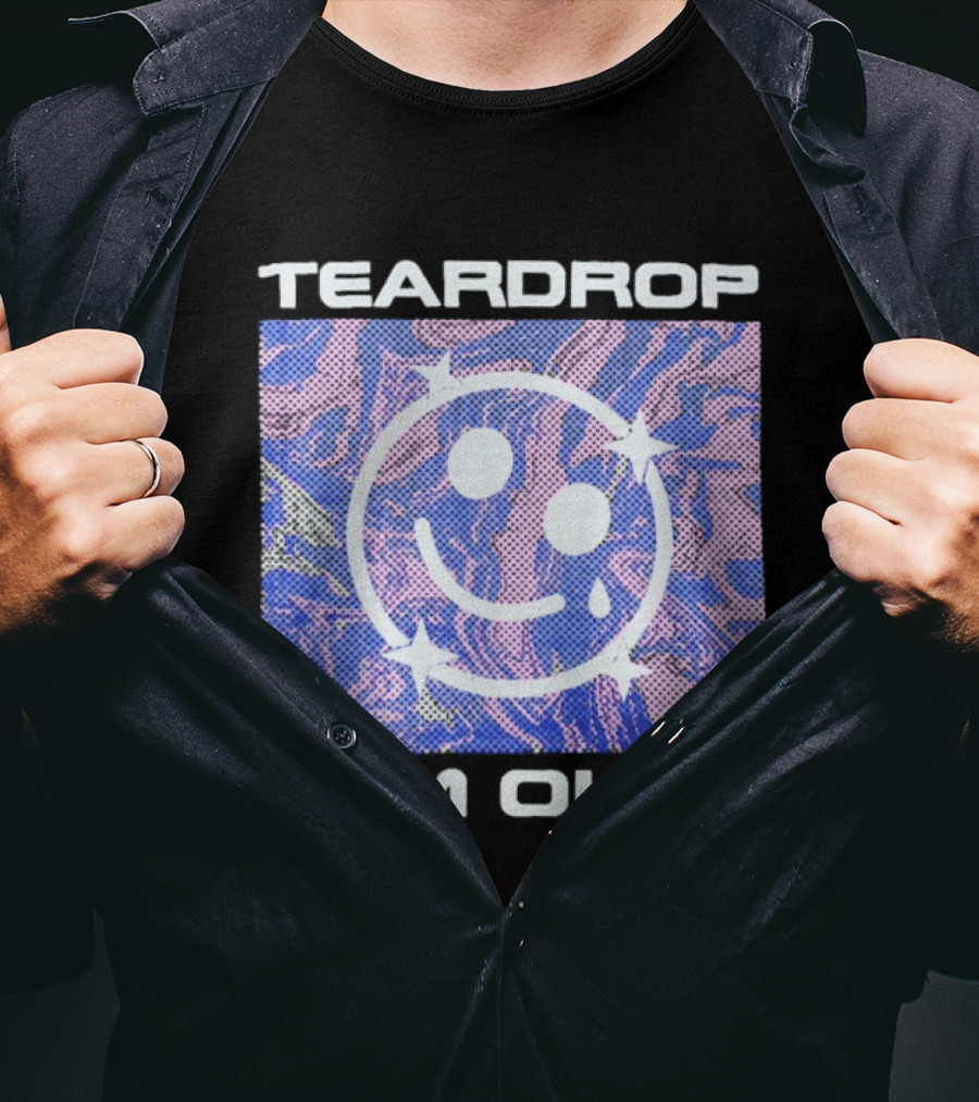 TEARDROP I AM OKAY Smiley Face Camo Pink Blue T-Shirt