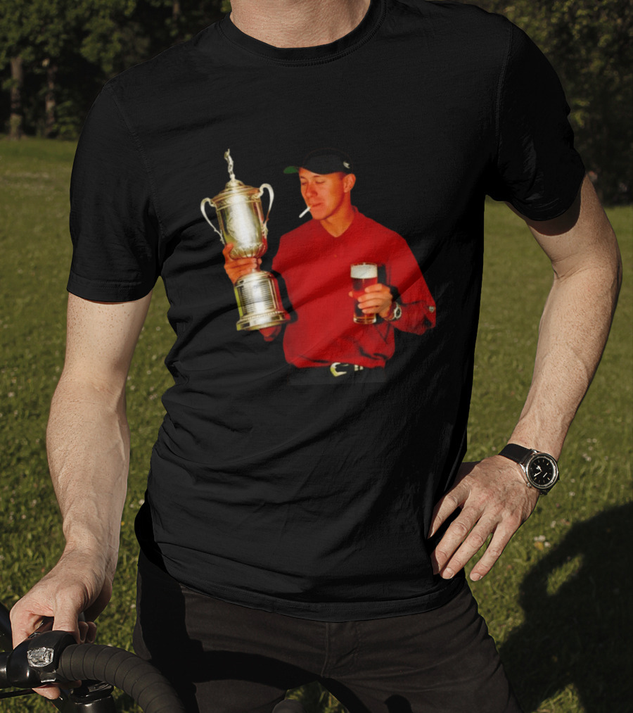 Tiger Woods Holding US Open Trophy With Cigarette And Drink In Hand T-Shirt